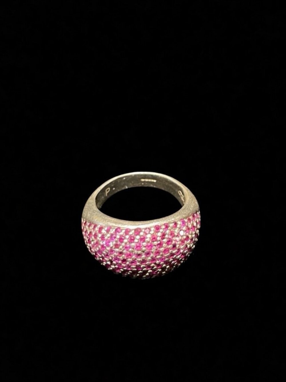 Links of London Pave Dome Cocktail Ring Sterling Silver Pink Sapphires Size 7.5
